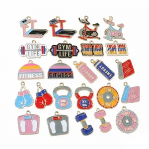 Alloy Enamel Fitness Charm Dumbbell Kettlebell Treadmill Pendant For DIY Bracelet Necklace Keychain Making Jewelry Findings Accessory