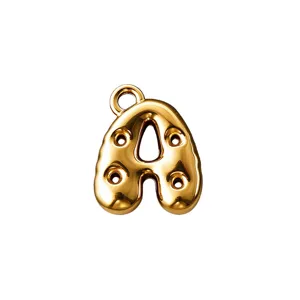 Gold-tone 316L stainless steel balloon letter A charm with polished finish and hanging loop