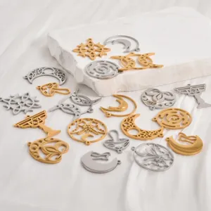 Stainless Steel Laser Cut Hollow Charms For Jewelry Making DIY Moon Star Floral Mushroom Butterfly Pendant Gold Silver Plated Findings Accessory