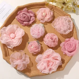 Handmade Mesh Rose Bud DIY Flower Accessories For Hair Clip Headwear Clothing Corsage Fairy Sweet Pink Floral Craft Decor
