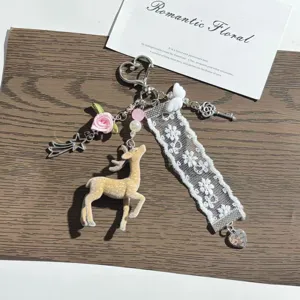 Catenina per Telefono in Stile Coreano Con Cervo in Pizzo Pendente per Borsa Fatto a Mano Con Perline Ciondoli a Forma di Cuore Stella Chiave Accessori da Donna