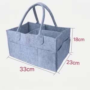 Organizador de Pañales Portátil para Bebé Cesta de Almacenamiento de Fieltro Bolsa de Pañales con Compartimentos Bolsillos