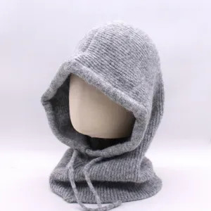 Women Winter Knitted Hooded Scarf Hat Integrated Balaclava Cap Thick Warm Windproof Drawstring Ear Protection Neck Warmer