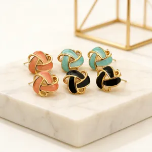 Geometrische Knoten Ohrstecker 18K Vergoldet 304 Edelstahl Emaille Wasserdicht Hypoallergen Für Damen