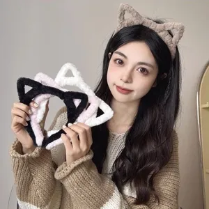 Bandeau Oreilles de Chat en Peluche Mignon Cerceau de Cheveux Doux Lavage Visage Femmes Accessoires de Cheveux