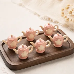 Miniature 3D Resin Teapot Model For Dollhouse DIY Craft Supplies Pink Floral Tiny Teapot Figurine For Fridge Magnet Home Decor