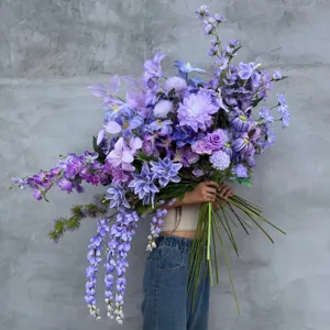 Purple Artificial Flowers Monet Style Silk Cloth PU Floral Stems For Wedding Hall Decor Faux Rose Lily Calla Lily Home Party Flower Arrangement