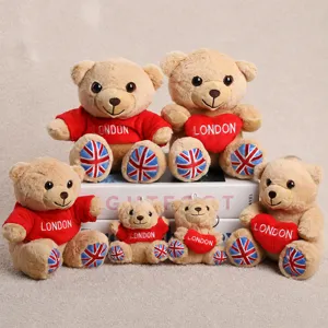 London Souvenir Teddy Bear Plush Toy Cute Stuffed Animal Sitting Bear With Red Hoodie Heart Pattern Union Jack Feet Embroidery Gift
