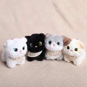 Porte-Clés Peluche Chat Style Japonais Avec Écharpe Florale Jouet Chatton Doux en Polyester Pour Décoration de Sac à Dos