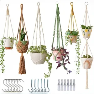 Handmade Macrame Plant Hanger Cotton Rope Indoor Hanging Plant Holder Decorative Boho Style Flower Pot Hanger With Tassels