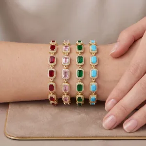 Luxury Copper Zirconia Inlaid Trapezoidal Row Diamond Splicing Bracelet Ins Style Geometric Tennis Bracelet Jewelry For Women