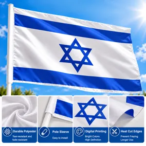 Bandera Nacional De Israel Estandarte Duradero De Poliéster Pongee Con Bandera Serigrafiada Con Estrella De David Para Decoración De Celebración En Interiores Y Exteriores