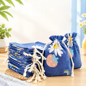Bedrukte Katoenen Linnen Trekkoordzakjes Kleine Sieraden Opbergzakjes Cadeauzakjes Bloemen Dier Patroon Sachet Draagbaar