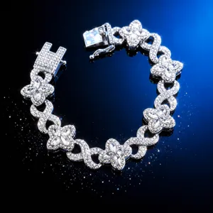 Hip Hop Cuban Link Necklace Zinc Alloy Rhinestone Four Leaf Clover Infinity Symbol Gold Silver Plated Streetwear Jewelry For Unisex