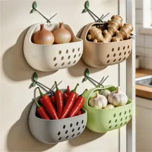 Cesto Portaoggetti da Cucina a Forma di Mela Organizer per Frigorifero Magnetico e Adesivo per Zenzero Aglio Cipolla Scatola di Scarico PP