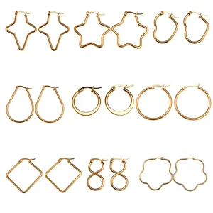 Minimalistische Gouden Roestvrijstalen Hoepel Oorbellen Voor Dames Geometrische Ster Hart Ronde Waterdruppel Vorm Oorbellen Sieraden