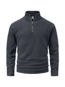 Sweat-shirt en Polaire pour Hommes à Demi-Fermeture Décontracté Automne Hiver Chaud Haut de Sport pour Fitness Course Entraînement en Plein Air Col Montant Veste Épissée
