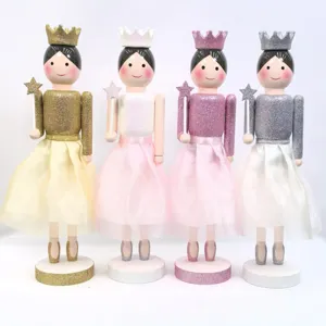 Exquisito Ornamento de Cascanueces de Princesa de Ballet de Madera Con Corona de Varita Mágica de Purpurina Pintado a Mano Decoración Navideña Regalo para Niñas