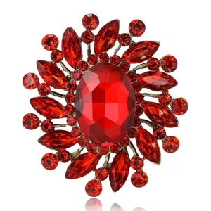 Broche De Girasol Vintage Aleación Diamantes De Imitación Cristal Ovalado Grande Alfiler De Vidrio Para Mujeres Banquete Accesorio Elegante