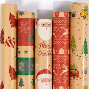Christmas Gift Wrapping Paper Kraft Paper Roll Reindeer Santa Claus Tree Patterns For Holiday Present Decoration Supplies