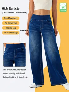 Women's High Waist Wide Leg Jeans Loose Straight Denim Pants With Whisker Monkey Wash Vintage Distressed Fashion Casual Daily Trousers