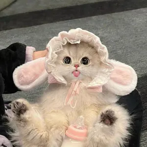 Cute Pet Bunny Ears Hat Warm Knitted Pink White Lace Costume Accessories For Cats Small Dogs Photography Gift