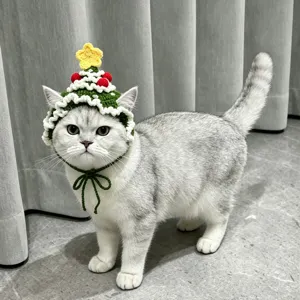 Cute Pet Christmas Tree Hat Knitted Polyester Headwear For Cats And Small Dogs Adjustable Christmas Costume For Pets Photography Props