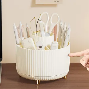 Portapenne Girevole a 360 Gradi Organizzatore da Scrivania in Plastica a Più Scomparti per Cancelleria Pennelli Trucco Ufficio Scatola