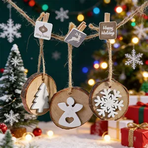Addobbi Natalizi da Appendere in Legno Fette di Legno Naturale Fiocco di Neve Angelo Albero Ciondolo Festivo Fai-da-Te Artigianato Decorazioni Natalizie