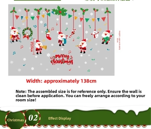 Detailed Christmas wall stickers set featuring Santa, musical notes, and festive snowflakes