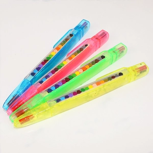 Lot de 4 crayons empilables transparents colorés en bleu, rose, vert et jaune