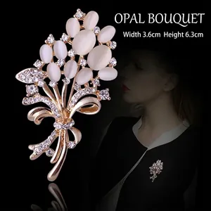 Floral Bouquet Brooch Alloy Cat Eye Stone Rhinestone Wheat Ear Bowknot Elegant Fashion Jewelry For Women
