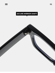 Detail of secure mirror shaft with reinforced metal hinge on black square frame