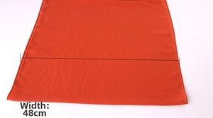 Detail view of orange pearl chiffon scarf fabric showing a measured width of 48cm