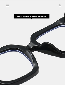 Detail of comfortable nose support and sturdy black frame on stylish square glasses