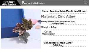 Macro detail of retro maple leaf brooch made of zinc alloy with antique plating finish