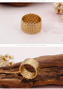 Detailed view of 18K gold plated hollow lace ring with sparkling white zircon stones