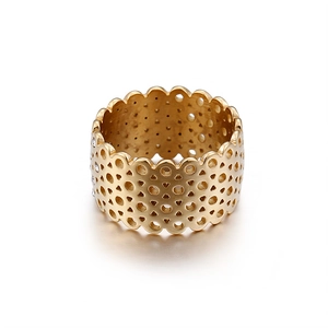18K gold plated hollow wide band ring with sparkling diamonds for women and girls