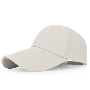Beige cotton baseball cap with long curved brim for sun protection and outdoor leisure