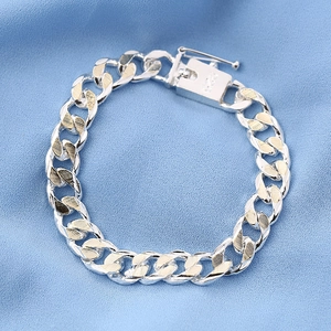 Bracelet chaîne cubaine bicolore argent et or avec fermoir à boîte estampillé 925