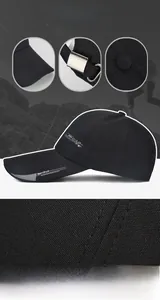 Detail view of black baseball cap with 11cm extended brim and SportStyle logo