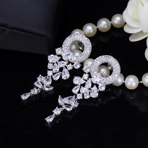 Sparkling silver vine wreath drop earrings with AAA cubic zirconia in a floral design