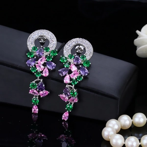 Detailed macro view of multicolor AAA zircon wreath earrings with a luxurious drop design