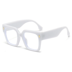 Fashionable white square oversized frame glasses with vintage gold stud accents for a retro look