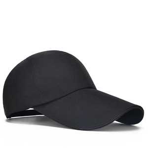 Black cotton canvas baseball cap with an extended brim for sun protection in a plain design