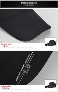 Détail d'une casquette de baseball noire avec bord de 11cm pour protection UV et imprimé