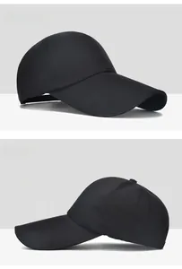 Side and micro-side view of a black long-brimmed cotton canvas baseball cap for men