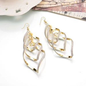 Elegant gold and silver multi-layer spiral heart drop earrings on a white surface