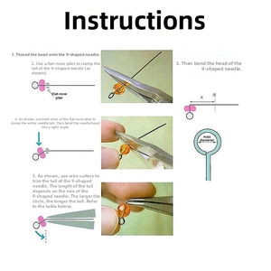 DIY jewelry tutorial showing flat nose pliers bending eye pins around crystal beads