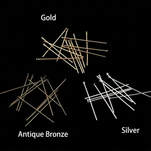 Flat head jewelry pins in gold silver and bronze for DIY handmade beaded accessories